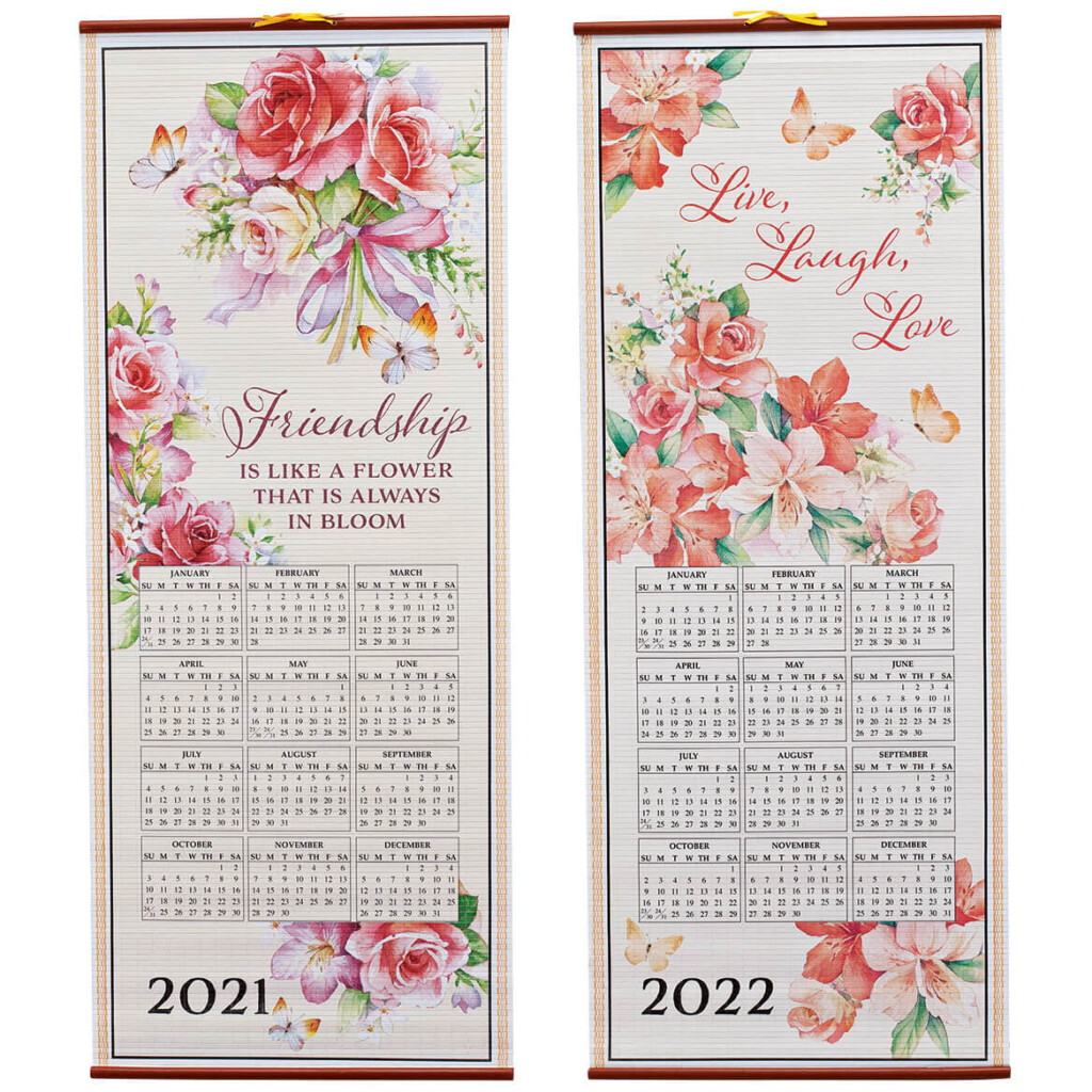 Dual Sided 2 Year Scroll Calendar Pastel Floral Design Ideal For 