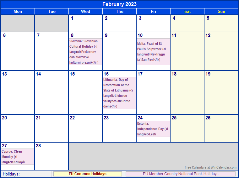 February 2023 Calendar With Holidays Get Latest News 2023 Update