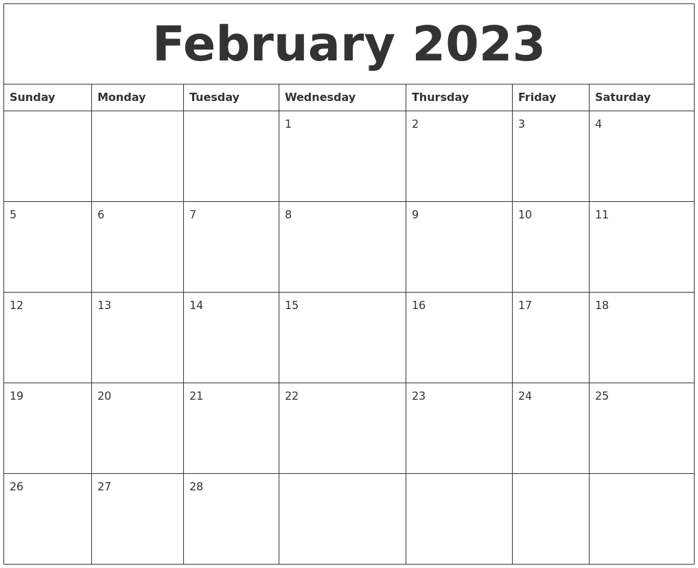 February 2023 Printable Daily Calendar