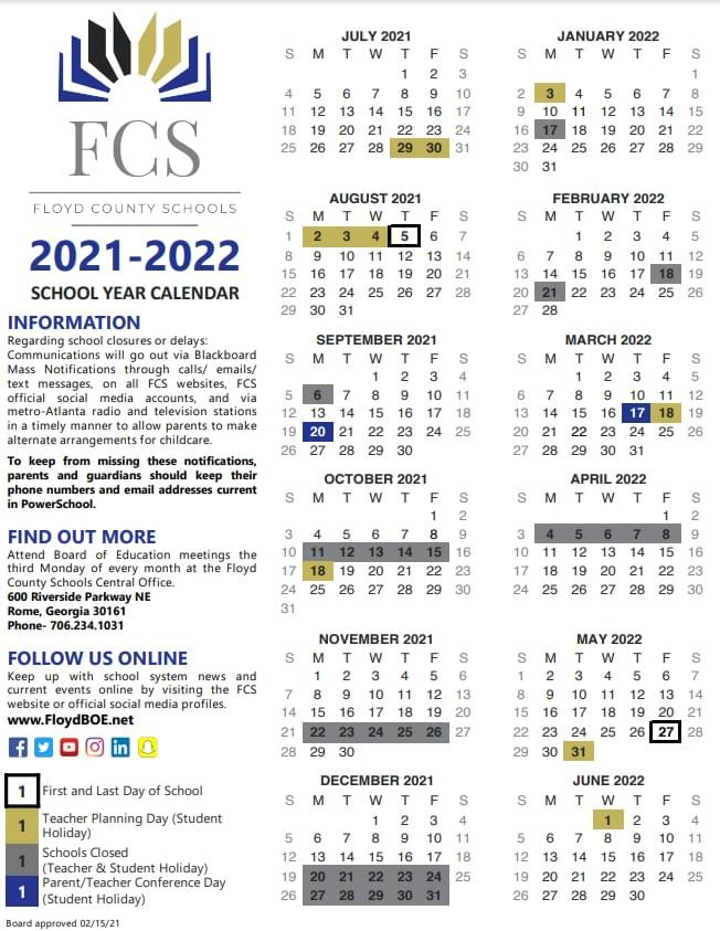 Floyd BOE Approves 2021 2022 School Calendar WQTU FM