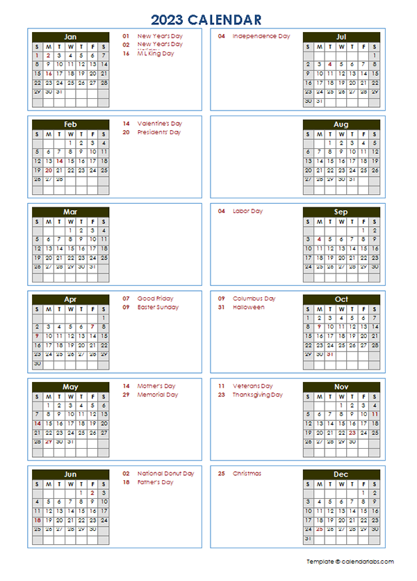 Google Sheet Calendar Template 2023