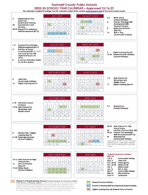 Gwinnett County Public Schools Holiday Calendar 2022 2023