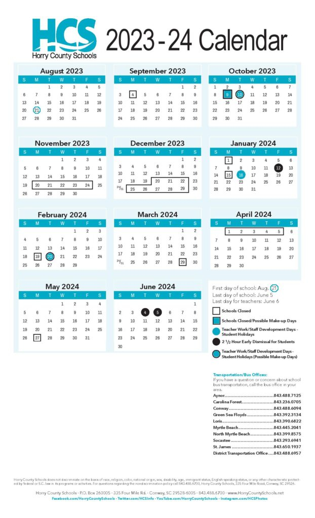 Horry County Schools Calendar 2023 2024 With Holidays