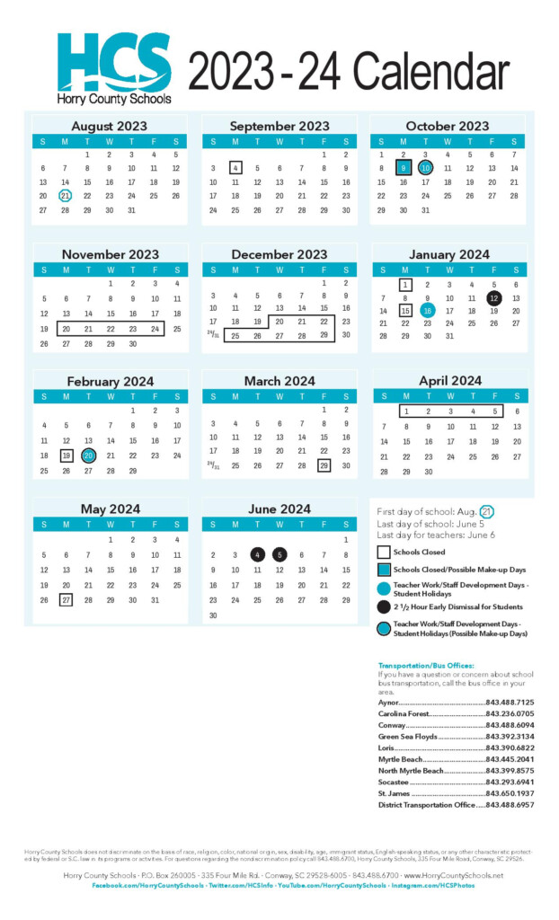 Horry County Schools Calendar 2023 2024 With Holidays