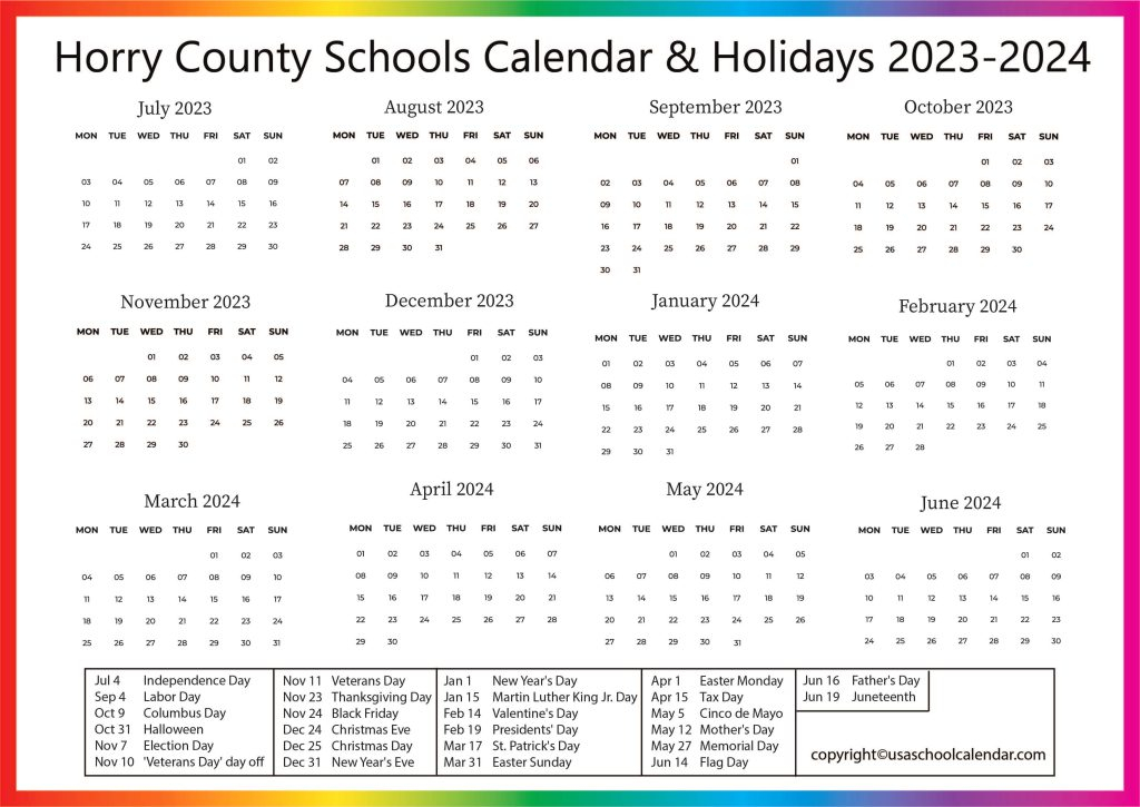 Horry County Schools Calendar Holidays 2023 2024
