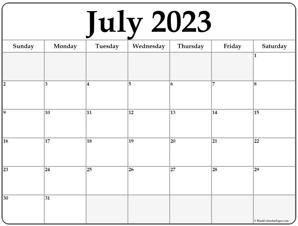 July 2023 Calendar Page Printable Get Calender 2023 Update