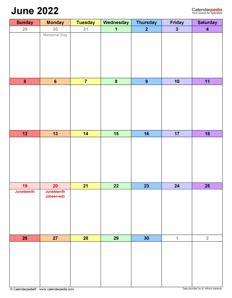 June July Printable Calendar Example Calendar Printable Blank June 