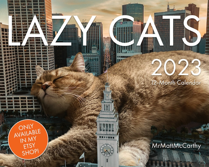LAZY CAT CALENDAR 2023 Cat Wall Calendar Original Cat Art Etsy