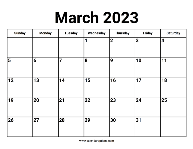 March 2023 Calendar Calendar Options