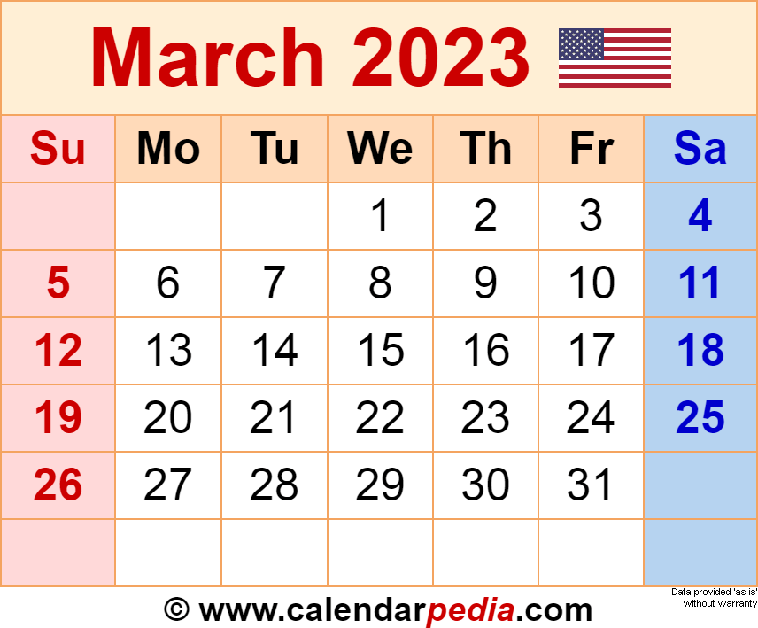 March 2023 Calendar Templates For Word Excel And PDF