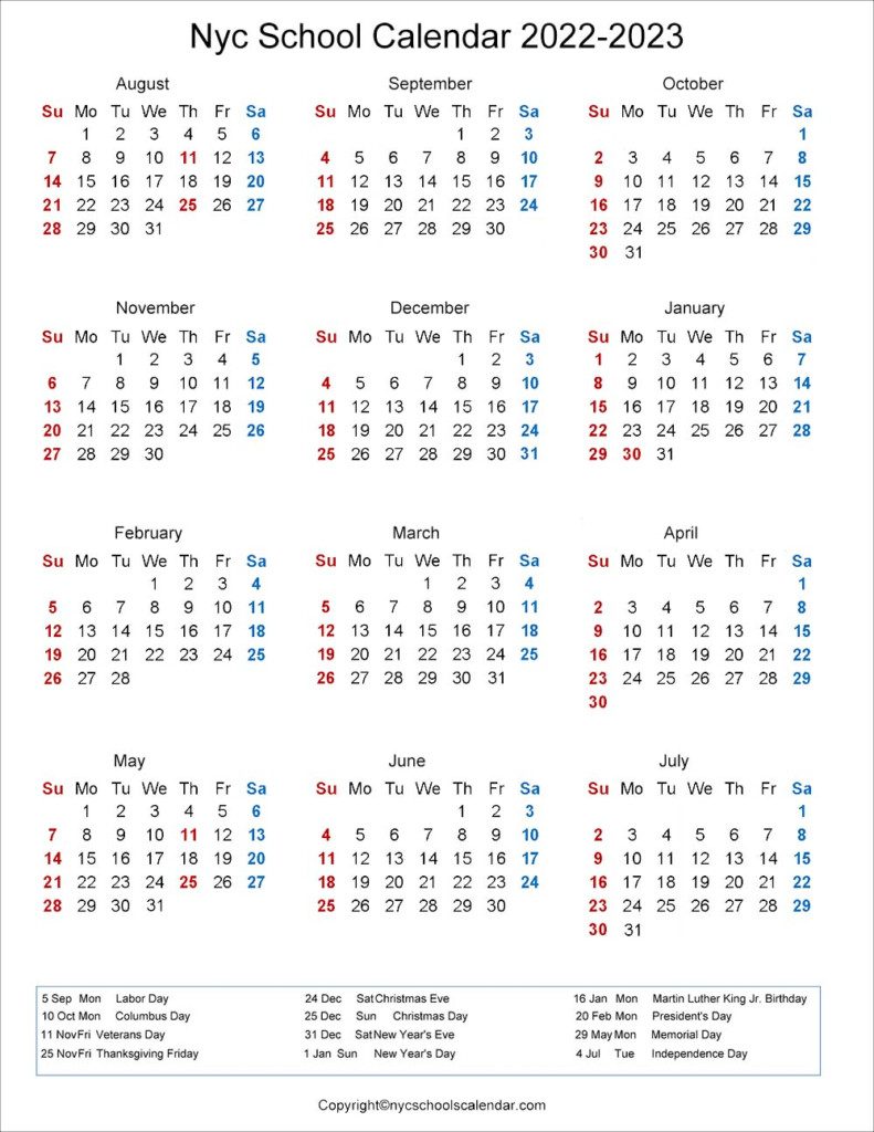 Nyc School Calendar Quick Reference 2022 2023 January Calendar 2022