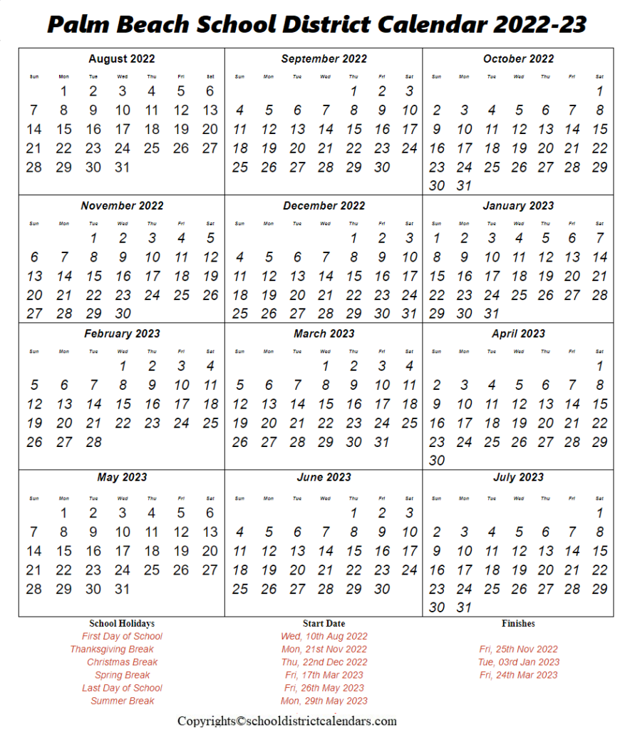 Palm Beach School District Calendar 2022 2023 School District Calendars