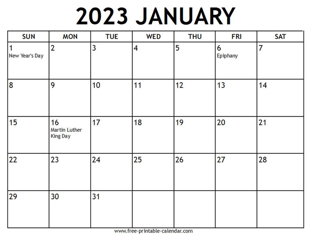 Printable 2023 January Calendar Free printable calendar