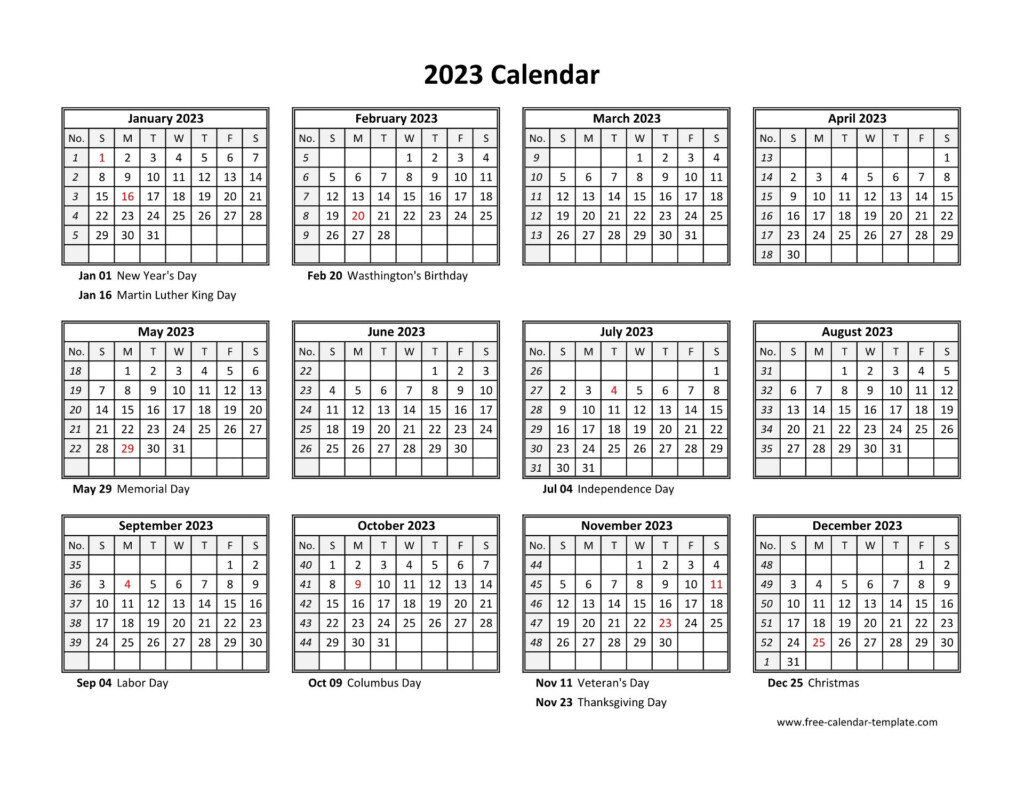 Printable Yearly Calendar 2023 Free calendar template