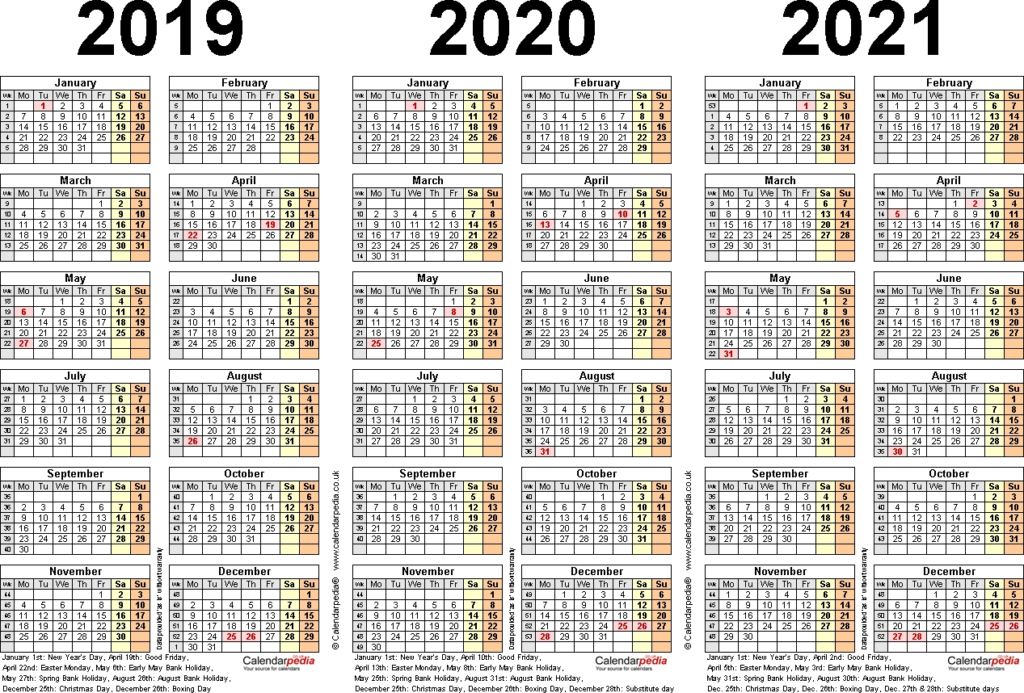 Three Year Printable Calendar 2020 To 2023 Calendar Template Www 
