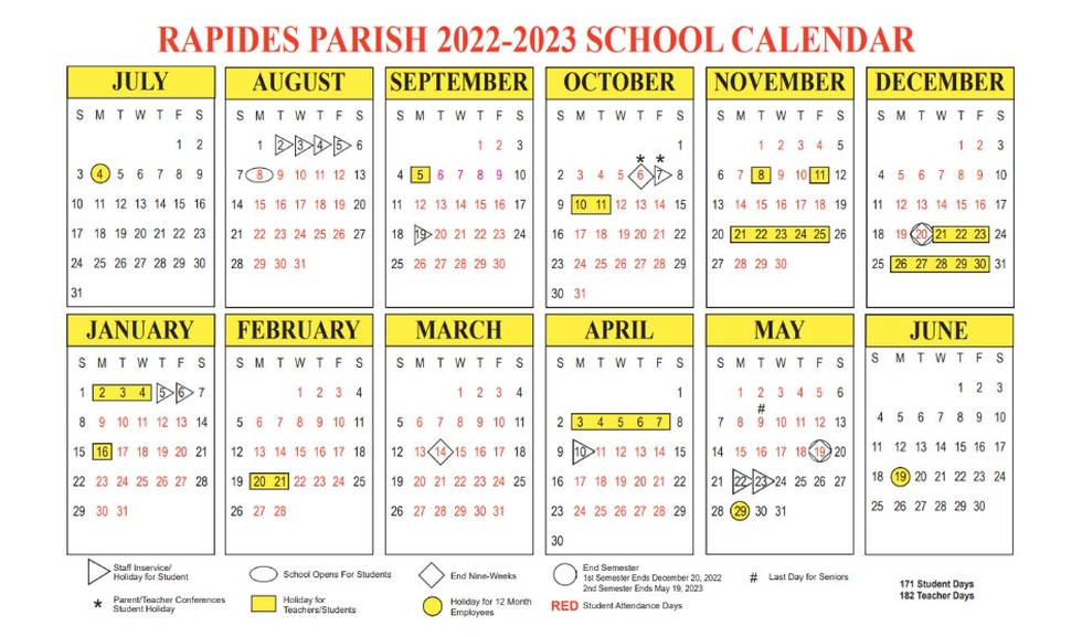 Updates To 2022 2023 Rapides Parish School Calendar