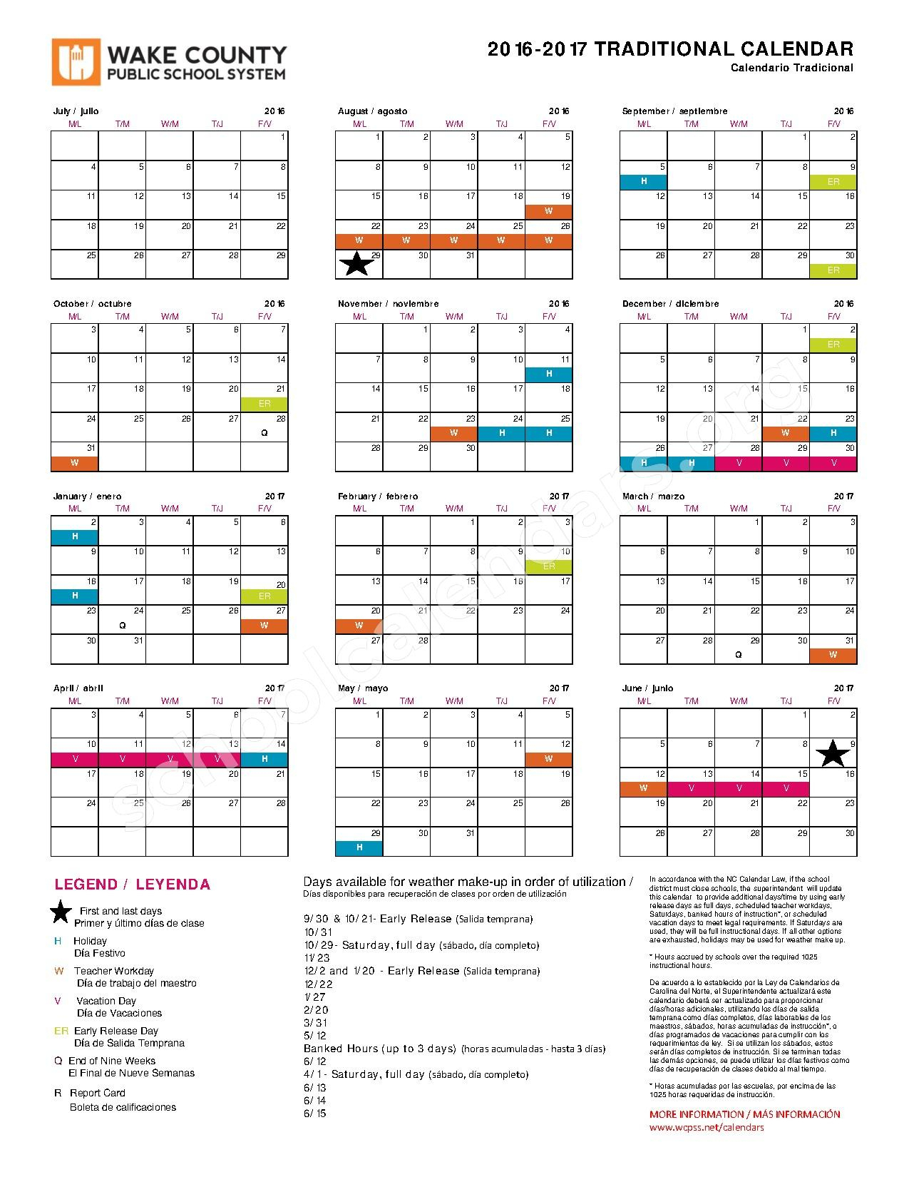 Wake County Public School System Tracks Printable Calendar 2022 2023