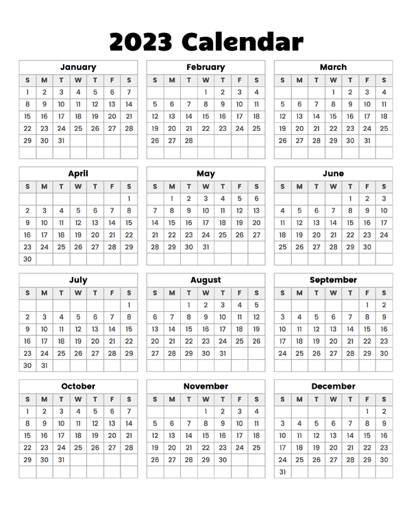 Year At A Glance Calendar 2023 Calendar Options